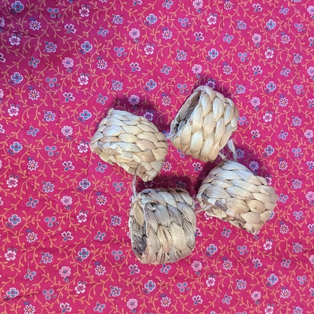 Wicker Weave Napkin Rings 4 Ct Woven Water Hyacinth Seagrass Reed‎ Raffia Boho